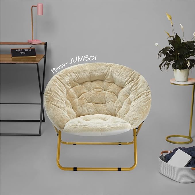 Urban Lifestyle Faux Fur Saucer Chair 36.2D x 36.2W x 31.9H in Ivory