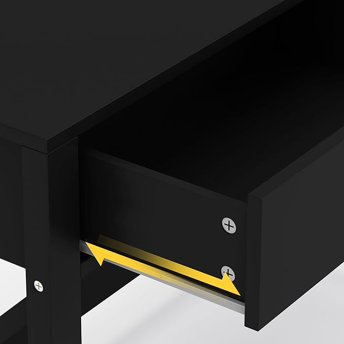 WiberWi Home Office Desk with Drawers Black Modern Writing Computer Desk Small Makeup Vanity Table for Bedroom Study Table for Home Office