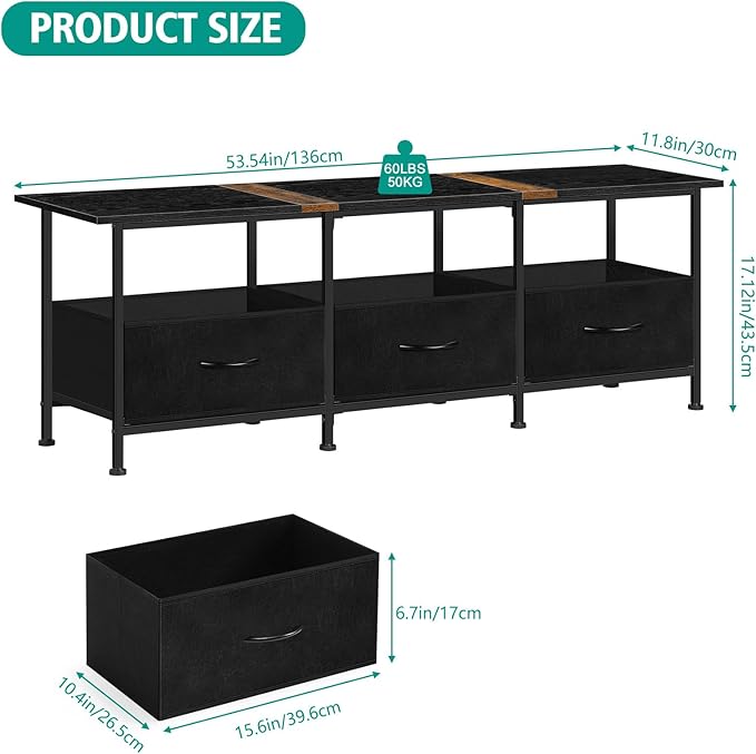 ETELI Small TV Stand for Living Room Entertainment Center with Storage TV Consoles Tables with Fabric Dressers for Bedroom 50/55/60 inch Television