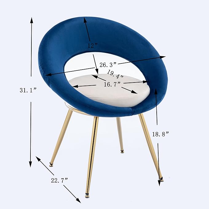 Navy Blue+Off-White Velvet Modern Accent/Conversation Lounge Chair with Gold Plated Legs Unique AppearanceSuitable for Office Lounge Living Room