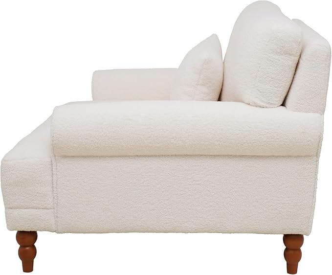 Teddy Fabric Accent Arm Chair with Solid Wood Legs | Ergonomic Lumbar Support Cozy French Country Chic Large Lounge Chair for Living Room Bedroom Study