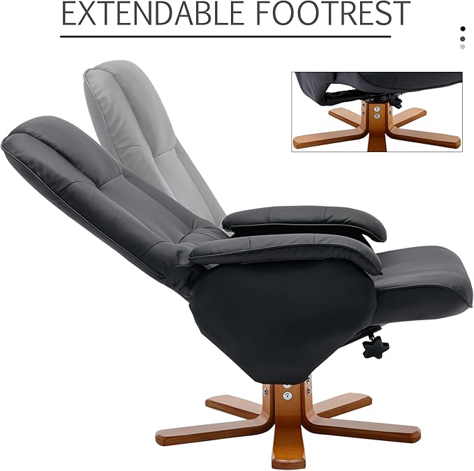 Recliner Chair with Ottoman Swivel Recliner Chair with Wood Base for Livingroom Bedroom Faux Leather BeigeBlack