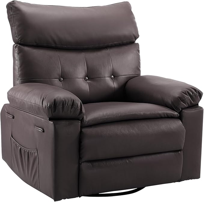 Oversized Wide Rocker Swivel Recliner Chair PU Leather Manual Recliner for Adults Large Nursery Glider Chair with Comfortable Arms &amp Back for Living Room Bedroom Coffee