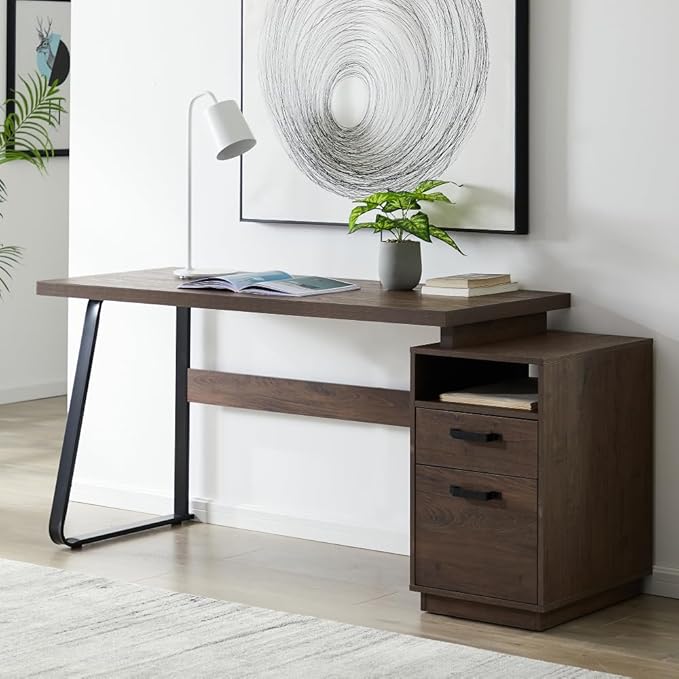 Home Office Computer Desk with Drawers/Hanging Letter-Size Files 65 inch Writing Study Table with Drawers