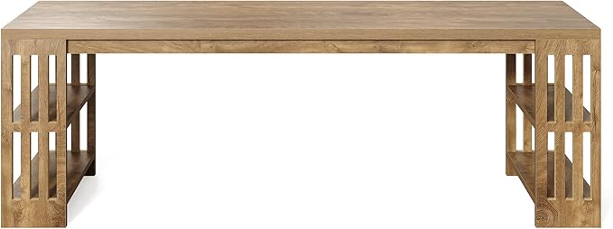 LITTLE TREE 78.7 Long Desk 2 Person Desk with Shelves Large Wooden Computer Desk Heavy Duty Shelf Legs Design for Two Person Home Office Business Workstation Natural (78.7 W x 23.6 D)