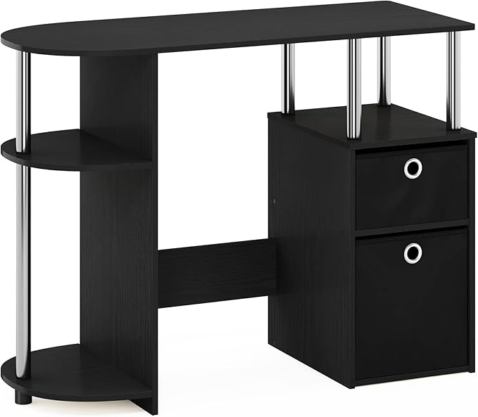 Furinno Jaya Simplistic Computer Study Desk Americano/Chrome/Black