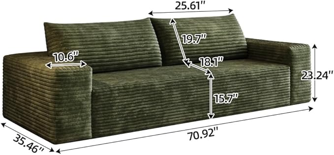 71 3Setaser SofaCorduroy FabricDeep Seat CouchesComfy Loveseat SofaNo Assembly1pcs for Living Room BedroomConference RoomApartment (Green-71)