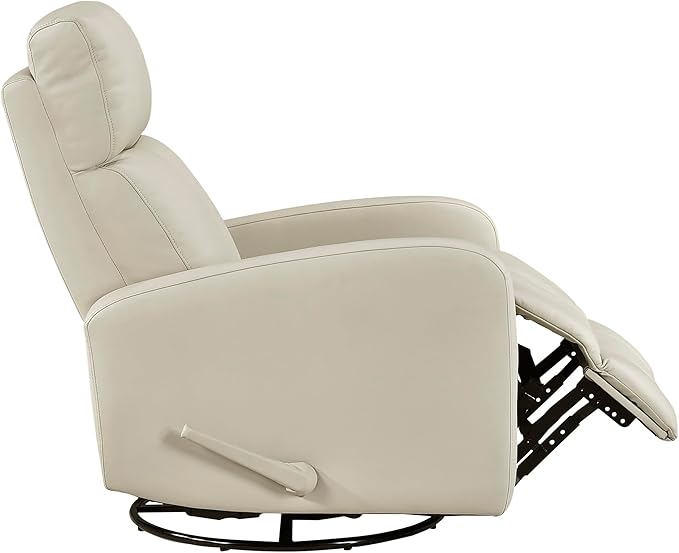 Lexicon Swivel Glider Reclining Chair Top Grain Leather Match Manual Pull Handle Recliner Comfy Nursery Glider Recliner Swivel Reclining Chair for Living Room/Office/Bedroom/Apartment Beige