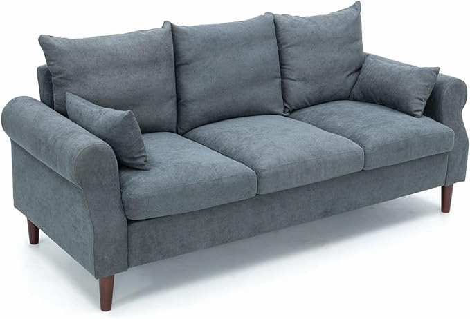 Panana 2 3 5 6 Seater Upholstered Sofa Couch Linen Fabric/Artificial Leather L Shaped Corner Sectional Loveseat Ottoman Modern Living Room Sofa (Gray Linen 3 Seater)