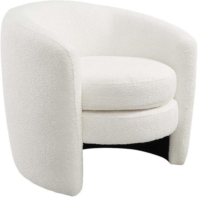 Modway Affinity Boucle Fabric Accent Chair in Cloud - Versatile Living Room Chair with Curved Back - Upholstered Bedroom Barrel Chair - Reading Armchair