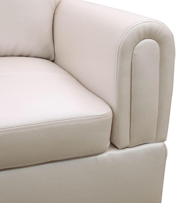 Pearl White L-Shaped 3-Piece Faux Leather Sofa with Storage Ottoman Set Sectional Couch Sofa Set for Living Room Office Small Space