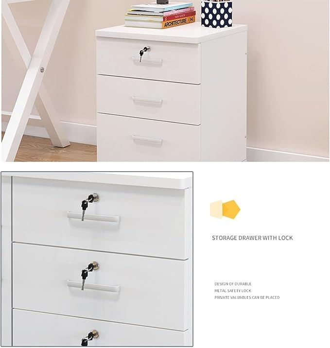 Filing Cabinet Mobile Storage Cabinet 3-Drawer White Color File Cabinet Storage(Color:B)