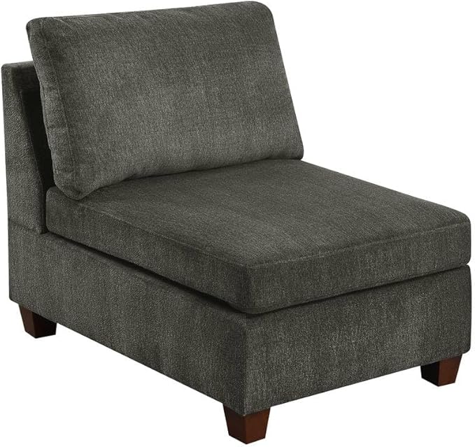 1pc Grey Chenille Fabric Modular Armless Chair - Modern Living Room Furniture
