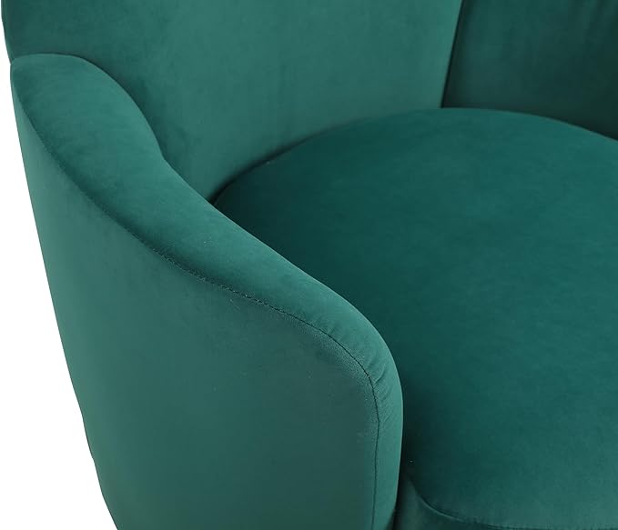 Velvet Swivel Barrel Chair Armchair for Living Room Reading Chairs for Bedroom Comfy Round Barrel Chairs with Gold Stainless Steel Base for Living Room Bedroom Reading Room (Emerald)