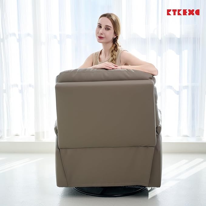 Recliner Sofa Rocking Chair Swivel Manual Adjustable 360 Degree Spinning with Ergonomics Lumbar Support Natural Leather for Home Theater Seating Living Room Bedroom Nursery Grey