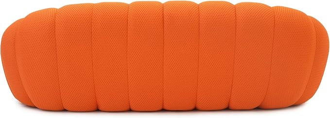 JACH Bubble Curved Couch 98.43'' Comfy Upholstered Sofa Mesh Fabric Floor Sofa 3D Honeycomb Shape Modern Couch for Living Room Office Apartment Small Space (3 Seater Orange)