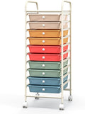 Giantex 10-Drawer Rolling Storage Cart w/Wheels Handle Removable Drawers Mobile Organizer Storage Unit Trolley Utility Cart for Home Kitchen Makeup Living Room Office Play Room