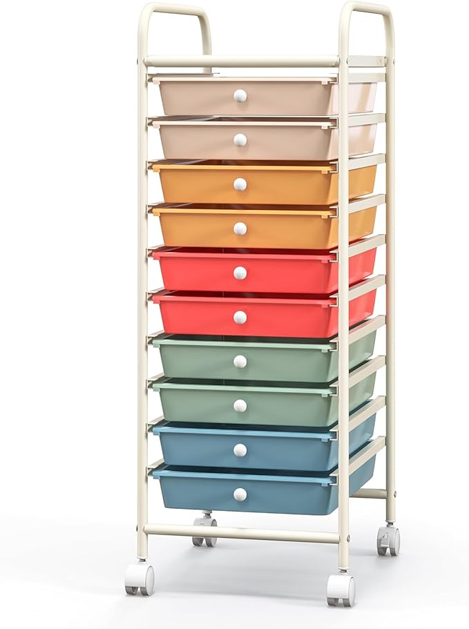 Giantex 10-Drawer Rolling Storage Cart w/Wheels Handle Removable Drawers Mobile Organizer Storage Unit Trolley Utility Cart for Home Kitchen Makeup Living Room Office Play Room