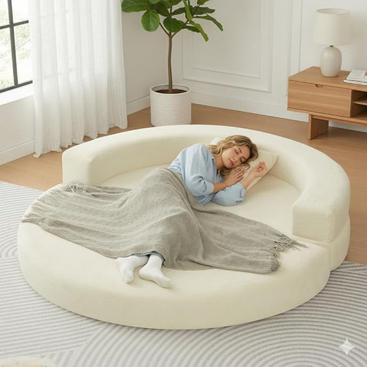 71 Boneless Couch Loveseat Folding Sofa Bed Convertible Round Floor Couch for Living RoomSleeper for Living RoomApartment Office. (1 Beige 71)
