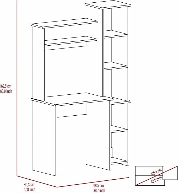 Bellemave Computer Desk with Hutch and Bookshelf Home Office Desks with 6 Storage Shelves Writing Study Desk Table Modern Compact Workstation Bookshelf Desk Brown