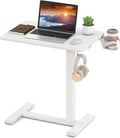 GOFLAME Rolling Standing Desk C Shaped End Table Adjustable Height with Hidden Wheels Cup Holder &amp Headphone Hook Mobile Sofa Couch Bed Side Table for Living Room Home Office (White)