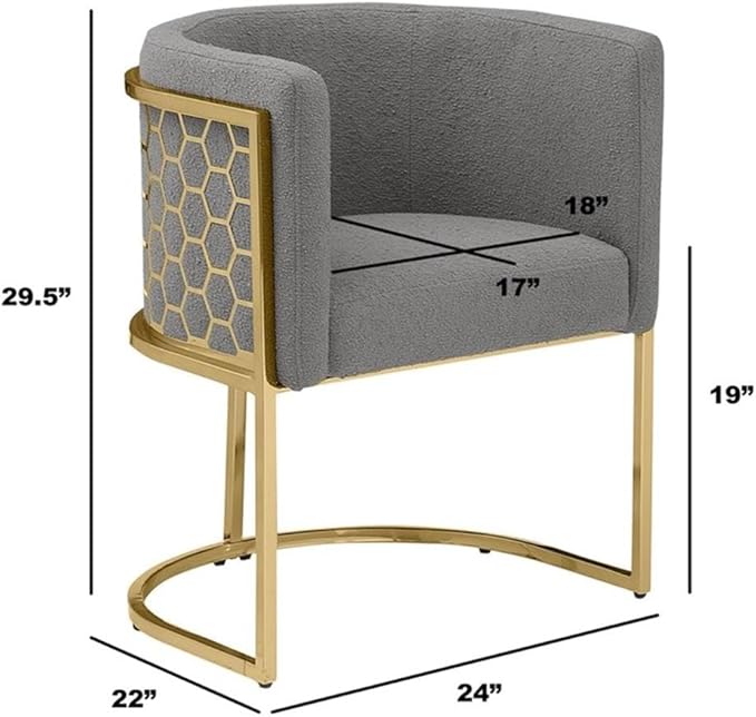 Modern Honeycomb Armchairs with Chrome Base Silver or Gold Frame Options (Teddy Fabric Green/Gold Side Chair)