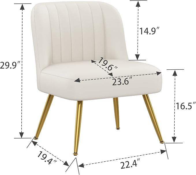 Andeworld Modern Accent Chair Set of 2 Upholstered Faux Suede Living Room Chairs Elegant Armless Cute Small Side Club Chair with Golden Legs for Bedroom-Beige