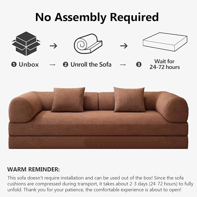 78.8 Modular Sofa Bed - 4-in-1 Convertible Design with Corduroy Fabric and High Density Sponge Removable Cover and Fixed Frame