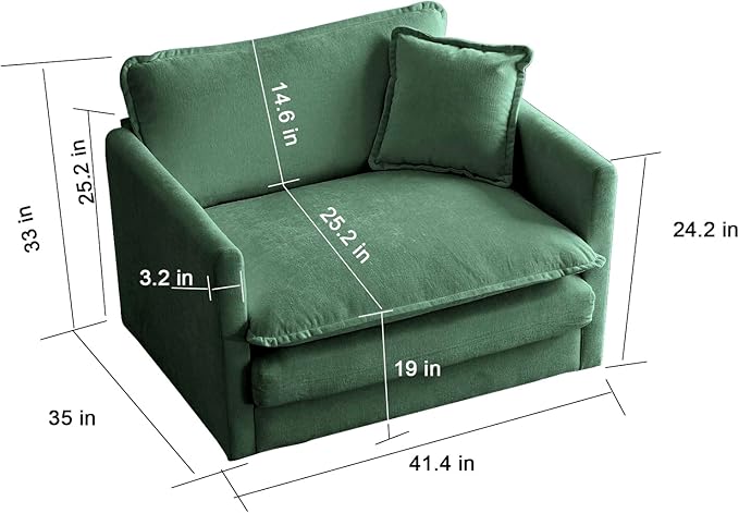 41.4 Chenille Oversized Accent Chair Comfy Single Sofa Cloud Couch Chair Modern Luxury Armchair with Pillow for Living Room Bedroom Apartment Office Green