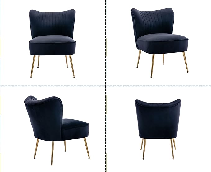Black Velvet Accent Chairs Set of 2 with Golden Legs Upholstered Side Chairs Mid-Century Modern Slipper Chairs for Guest Room Comfy Armless Wingback Corner Single Sofa Living Room Chairs