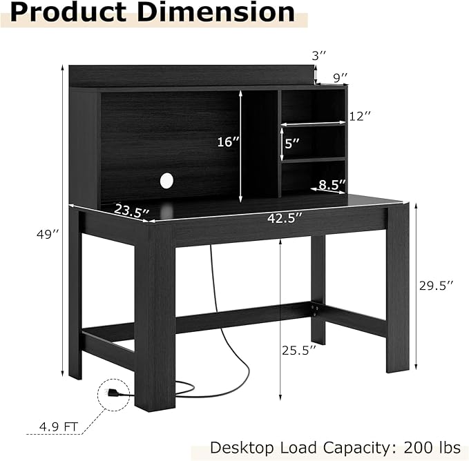 Tangkula Computer Desk with Hutch &amp Charging Station Home Office Writing Study Desk with Storage Shelves Cable Management Hole Laptop Desk Desk for Bedroom Computer Workstation (Black)