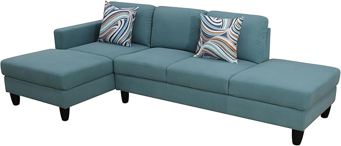 L Shape 2-Piece Home Modular Sectional Sofa Comfy Cozy Corner Sofas Small Fabric Couch with Pillow for Modern Living Room/Bedroom/Office/Apartment Lake-Green Calico