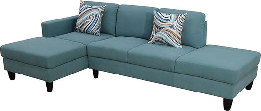 L Shape 2-Piece Home Modular Sectional Sofa Comfy Cozy Corner Sofas Small Fabric Couch with Pillow for Modern Living Room/Bedroom/Office/Apartment Lake-Green Calico