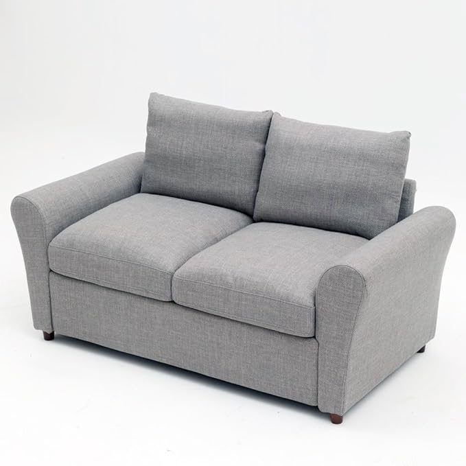 Panana Loveseat Sofa 2 Seater and 3 Seater Modern Couch Fabric Couch with Under Storage Seat CushionTrack Armrest Comfy Couches for Small Spaces Living Room (Light Gray Linen Fabric 2 Seater)