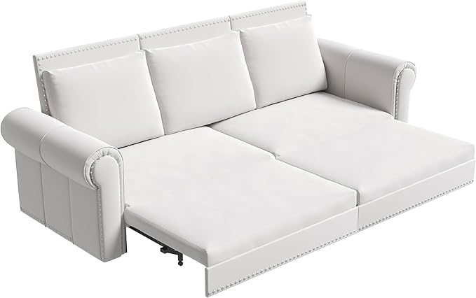 Eafurn 93.7 King Size Pull Out Sofa Bed 3-in-1 Convertible Sleeper Sofa Couch Bed with Nailhead Decor and Rolled Arms Velvet Oversized Chesterfield Loveseat Chaise Lounge