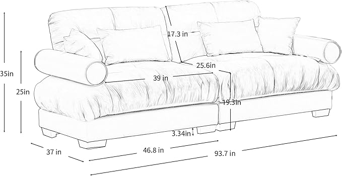 Luxury Loveseat Sofa CouchOversized Love seat Sofas with Waist Pillows and Throw PillowsComfy Velvet Deep 2-Seat Cloud Couch with Bolstered ArmrestsComfy Cloud Couches