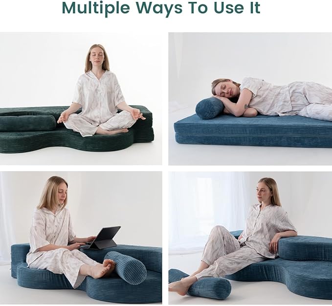 75 Folding Sofa Bed Convertible Futon Twin Size Sleeper Couch Washable Velvet Corduroy Cover &amp High-Density Foam 2-in-1 Floor Mattress No Assembly for Living Room/Dorm Green