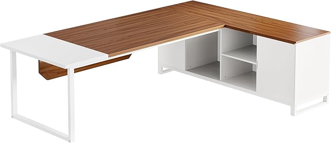Tribesigns 70.8 L-Shaped Executive Desk with 55 File Cabinet Large Home Office Computer Desk with Storage Shelves and Cabinet Modern Business Furniture Set Home Office Walnut White