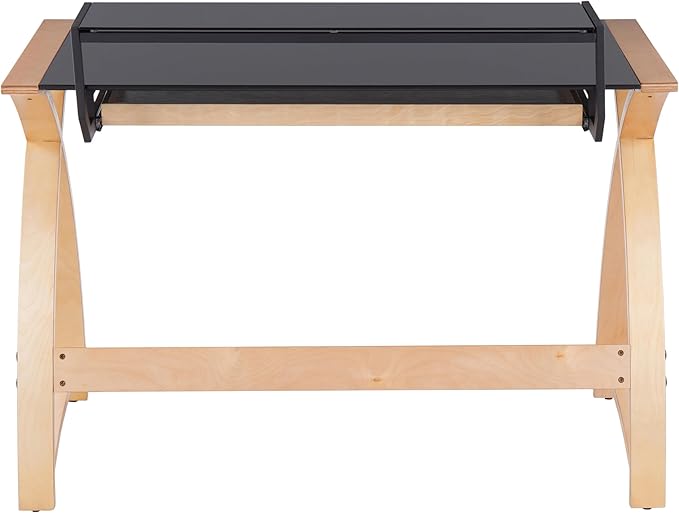 Mid-Century Modern Wood &amp Glass Desk - Natural &amp Black Home Office Computer Desk