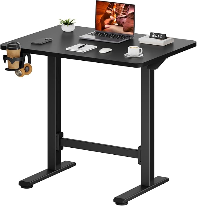 Small Pneumatic Adjustable Stand Up Desk Rolling One-Piece Standing Desk 31.5 x 19.7 Inch Home Office Desk Computer Workstation Black