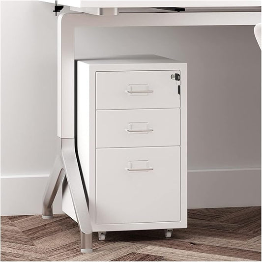 HASMI Filing Cabinet 3-Drawer Metal Mobile File Cabinet with Lock Under Desk Rolling Filing Cabinet Home Office Storage Cabinet for Legal/Letter/A4 Size Storage Cabinet (Color : White) yuqing2022