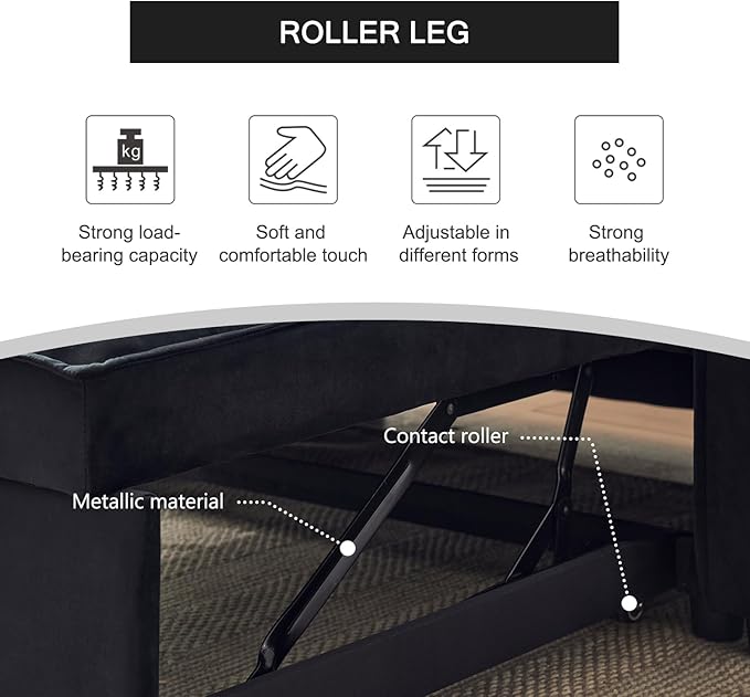 Futon Sofa BedModern 3 in 1 Convertible Sleeper Sofa Pull Out Couch Bed with Adjustable Backrest Storage Pockets and Toss Pillows for Living Room Bedroom (Black)