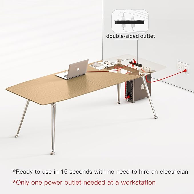 Writing Computer Desk 60-Inch Large Executive Desk Office Workstation with Chrome-Plated Legs and Built-in Power Outlet Writing Table Business Furniture Modern Minimalist Style for Home Office