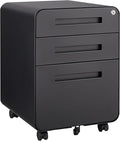 3 Drawer Mobile File Cabinet Under Desk Office Versatile Storage Cabinet for Legal/Letter/A4 Files 5 Wheel Design Anti-Tilting Cold Rolled Steel Lockable with Removable Pencil Tray (Black)