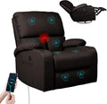 LEVELEVE Rocking Recliner Chair Massage Rocker Recliner Chair with Vibration Massage and Heat USB and Type-C Ports360° Swivel Faux Leather Chairs Living Room Bedroom Nursery RV Brown