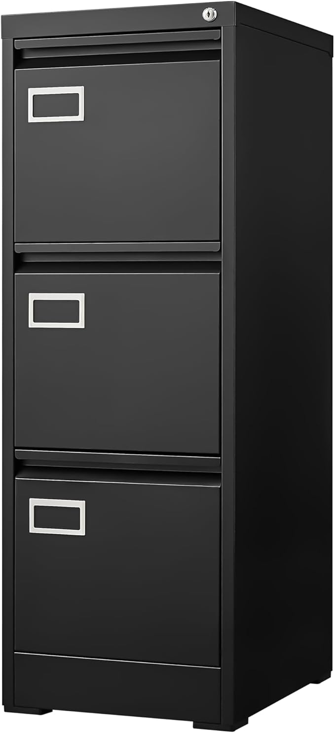 4 Drawer Small Vertical File Cabinet with Lock Under Desk Locking Drawers Storage Cabinet Organizer for HomeOffice Metal Filing CabinetsLetter Size/A4/Legal FileBlack