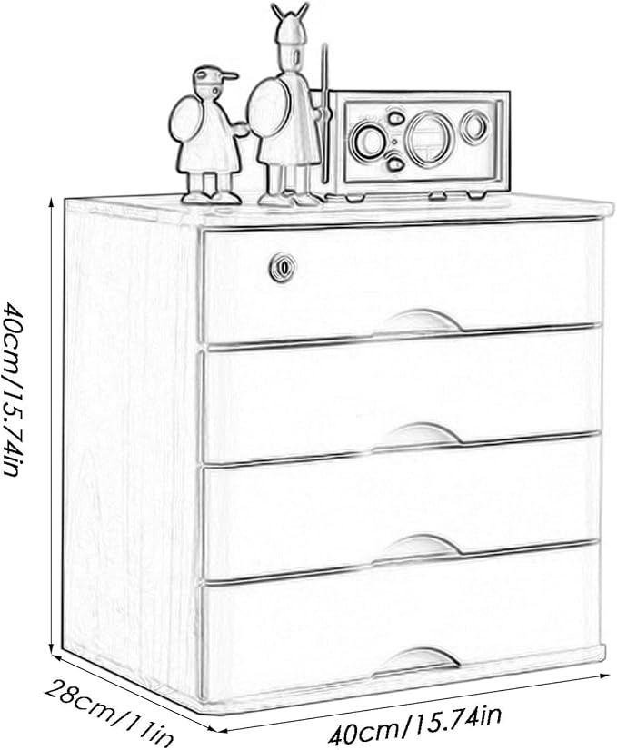 Desktop Storage Box with Drawers - with Lock Solid Wood File Cabinet Storage Desktop Storage Cabinet/Flat Data Cabinet Home Small Desktop Drawer Cabinet Desktop File Cabinet(E4 Drawer)