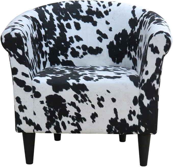 Pemberly Row Traditional Fabric &amp EPS Club Chair Black and White Finish Fun Cow Print Padded Seat Durable Construction 32 H x 30.5 W x 27.5 D Accent Chair for Living Room or Bedroom