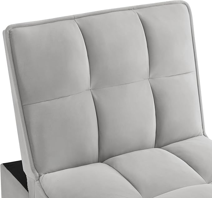 Multi-Function Convertible Single Sleeper Sofa Bed with Storage PocketsVelvet Tufted Pull-Out Couch Bed 4in1 W/Adjustable Backrest &amp PillowsChaise Lounge for Living RoomSmall SpaceGray