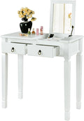 LEEMTORIG 31.5 Solid Wood Small Vanity Desk with Flip-top Mirror Compact Wooden Writing Desk with Drawers 3 in 1 Secretary Desk/Dressing Table/Nightstand for Small Space White SZT-D0036-WT